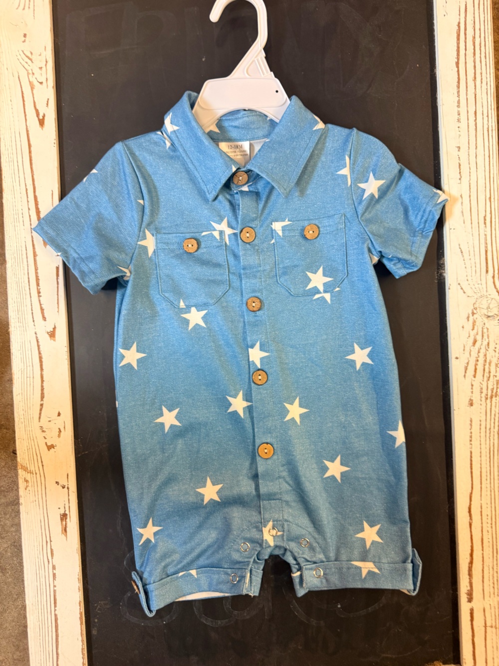 Blue Star-Print Kids Button Front Shirt